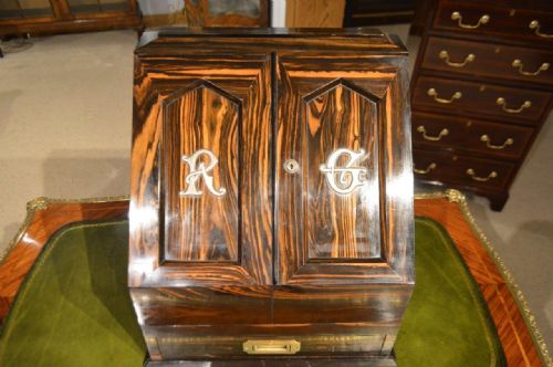 fig 1. Rare Coromandel & Satinwood Victorian Period Travelling Stationery Box