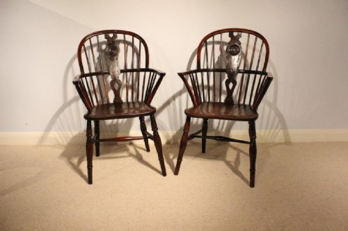 fig 1. A Pair Of Yew Wood 19th Century Antique Windsor Armchairs