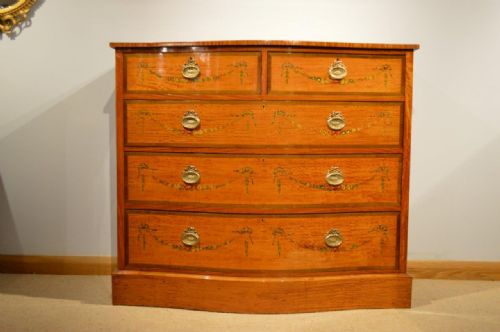 fig 1. A Beautiful Satinwood Edwardian Period Serpentine Antique Chest Of Drawers