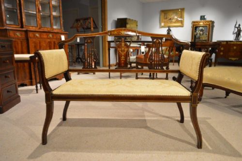 A Mahogany & Marquetry Inlaid Edwardian Period Settee