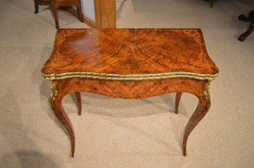 A Burr Walnut & Ormolu Victorian Period Fold Over Card Table