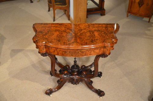 A Beautiful Burr Walnut Victorian Period Fold Over Card Table