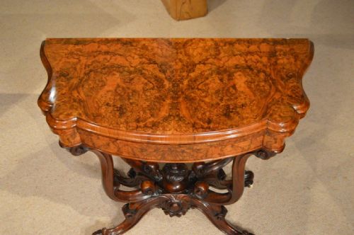 fig 1. A Beautiful Burr Walnut Victorian Period Fold Over Card Table