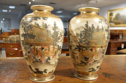 A Beautiful Pair of Meiji Period Japanese Satsuma Vases