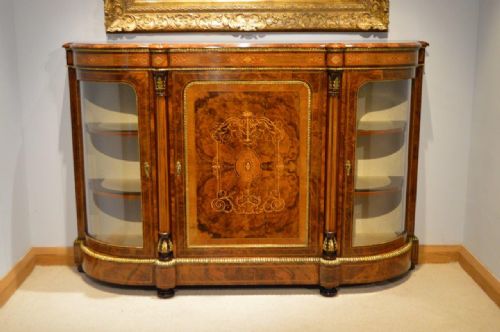 A Stunning Burr Walnut & Marquetry Inlaid Victorian Period Credenza
