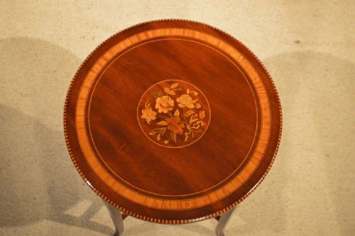 fig 1. A Good Pair Of Mahogany Inlaid Edwardian Period Circular Occasional/Lamp/Wine Tables