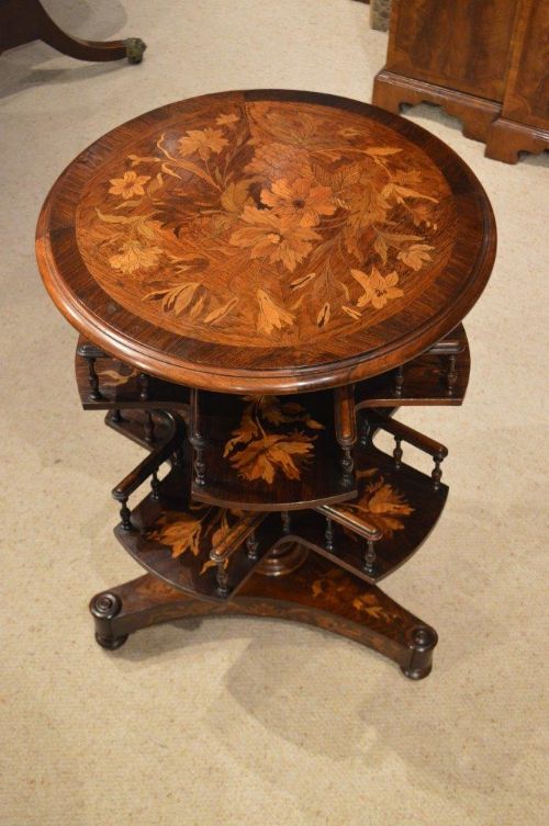 A Rosewood & Floral Marquetry Victorian Period Circular Book Table