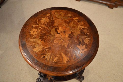 fig 1. A Rosewood & Floral Marquetry Victorian Period Circular Book Table