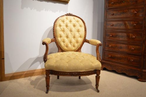 fig 1. A Walnut Victorian Period Deep Buttoned Open Armchair