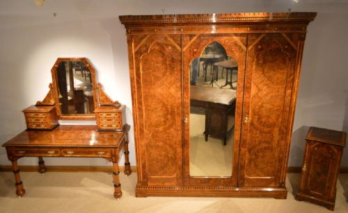 A Stunning Quality Burr Walnut Inlaid Victorian Aesthetic Period Bedroom Suite
