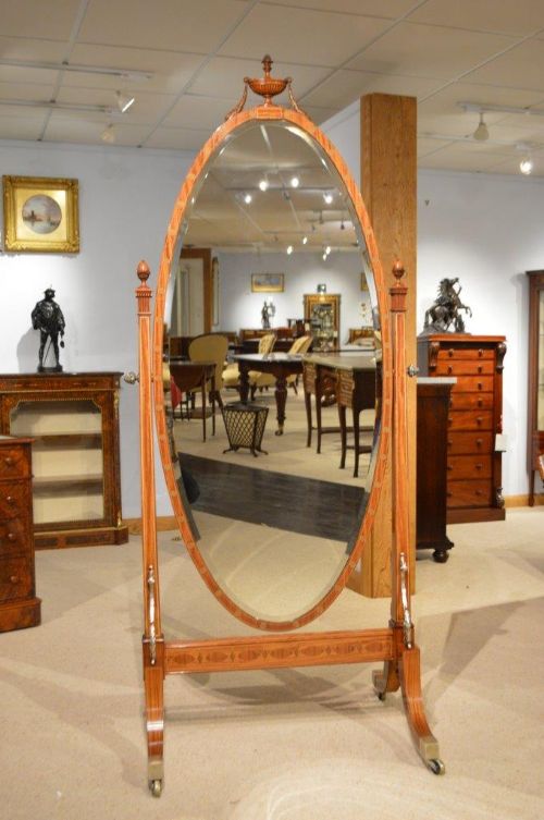 A Stunning Quality Satinwood Edwardian Period Antique Cheval Mirror