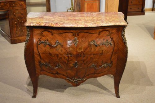 A Kingwood & Marquetry French Marble Top Commode/chest