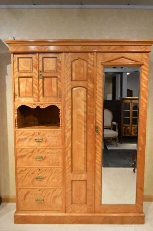 fig 1. A Satin-Birch Victorian Period Antique Combination Wardrobe