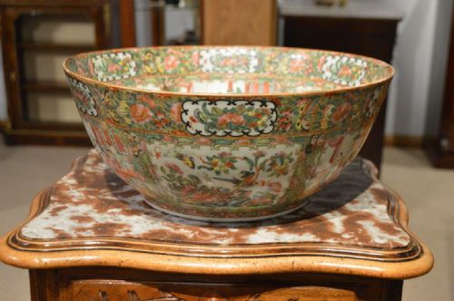 A Large Canton Famille Rose Punch Bowl