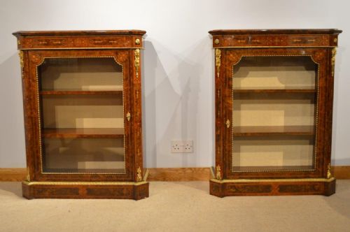 fig 1. A Fine Pair Of Burr Walnut Inlaid Victorian Period Pier Cabinets By Edwards & Roberts