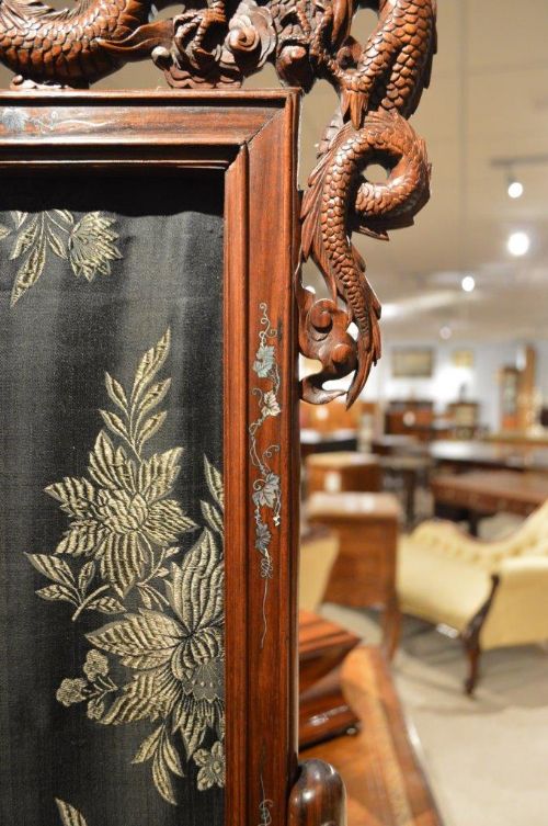 fig 1. A Carved Chinese Hardwood & Mother Of Pearl Table Screen