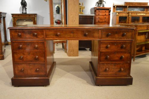 fig 1. A Good Flame Mahogany Victorian Period Antique Pedestal Desk