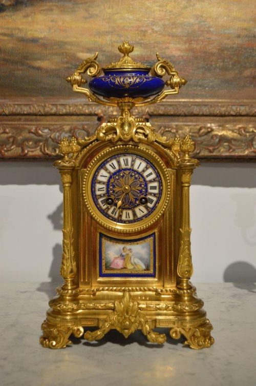 fig 1. A Gilt Bronze 19th Century Antique Clock Garniture