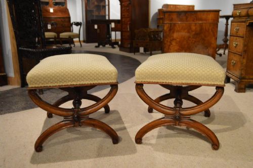 fig 1. A Good Pair Of Walnut Victorian Period X Framed Stools