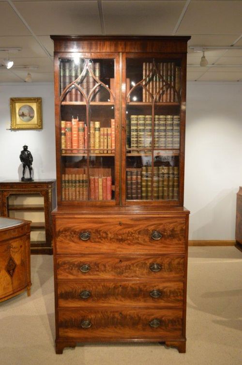fig 1. A Good Mahogany George III Period Antique Secretaire Bookcase