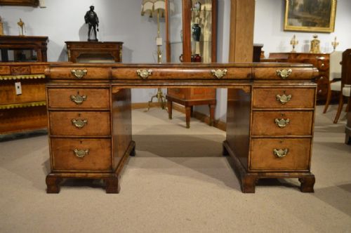 fig 1. A Good Walnut George I Style Antique Pedestal Desk