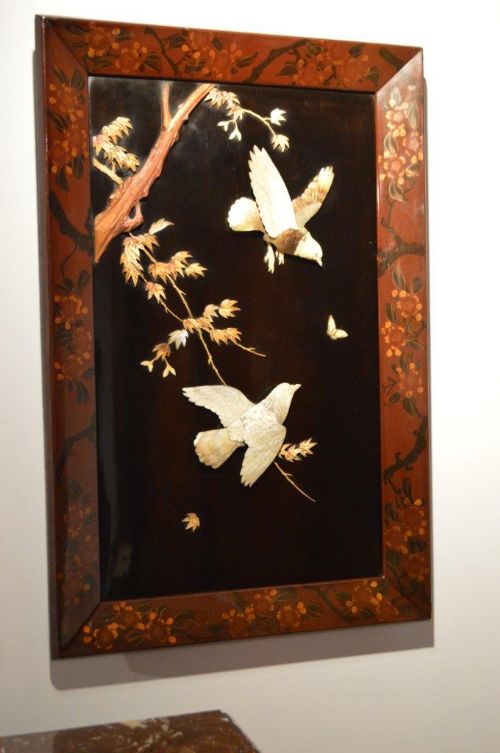 A Lacquered Japanese Shibayama Wall Plaque