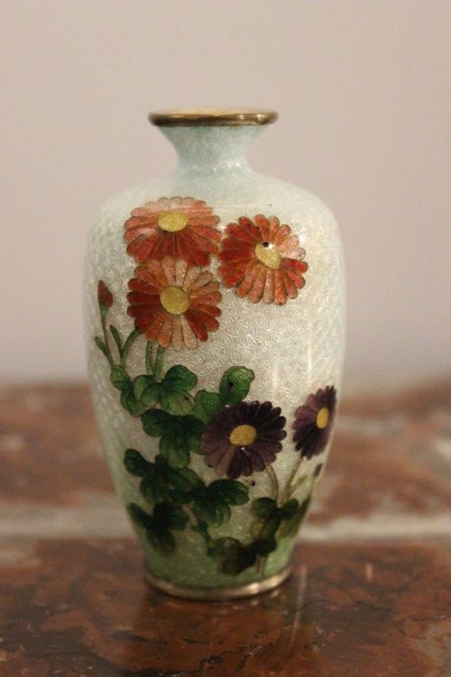 A Beautiful Small Silver Ground Ginbari Cloisonné Vase