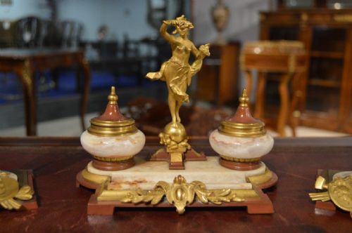 fig 1. A Beautiful French Onyx & Ormolu Antique Desk Set