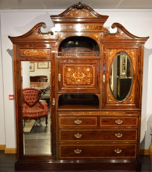 Exceptional Quality Mahogany Inlaid Victorian Period Wardrobe by S.h Jewell