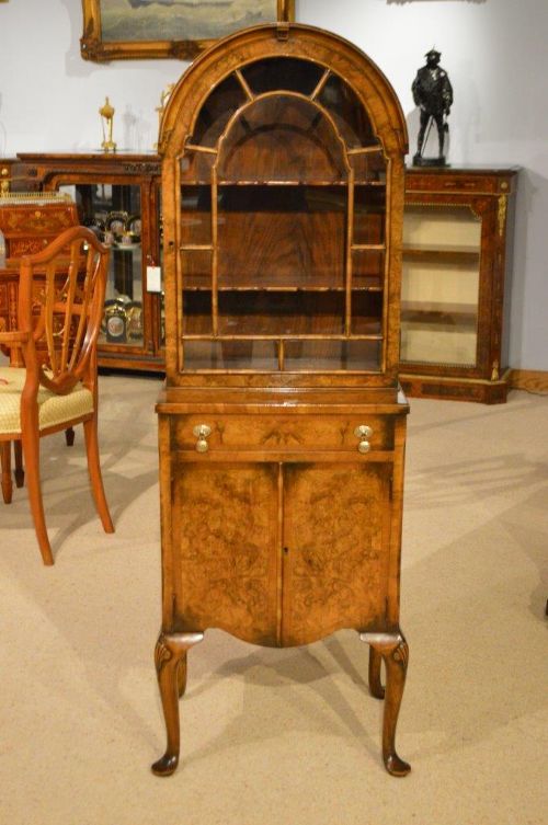 A Beautiful Small Burr Walnut Georgian Revival Antique Cabinet