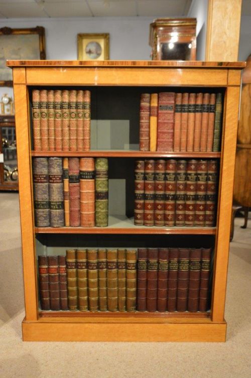 fig 1. A Good Pair Of Birds Eye Maple Edwardian Period Antique Open Bookcases