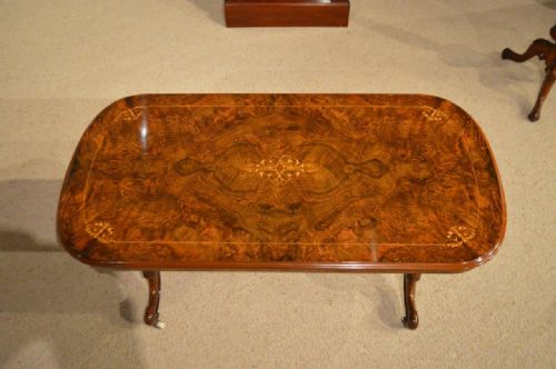 fig 1. A Burr Walnut & Marquetry Inlaid Victorian Period Antique Coffee Table