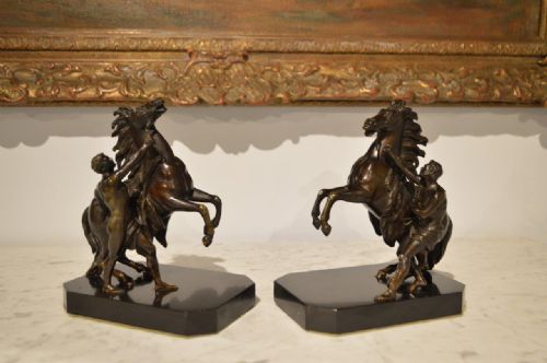 A Small Pair of French 19th Century Bronze Marley Horses