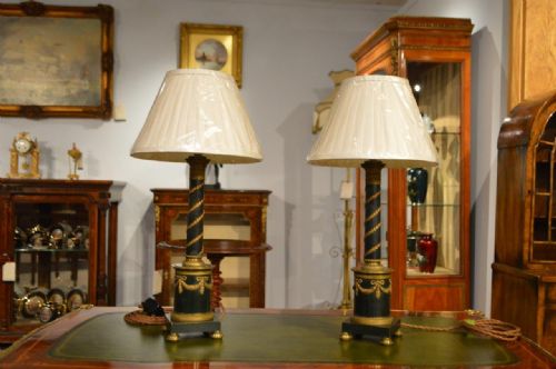 A Pair of Bronze & Ormolu French Empire Style Antique Lamps