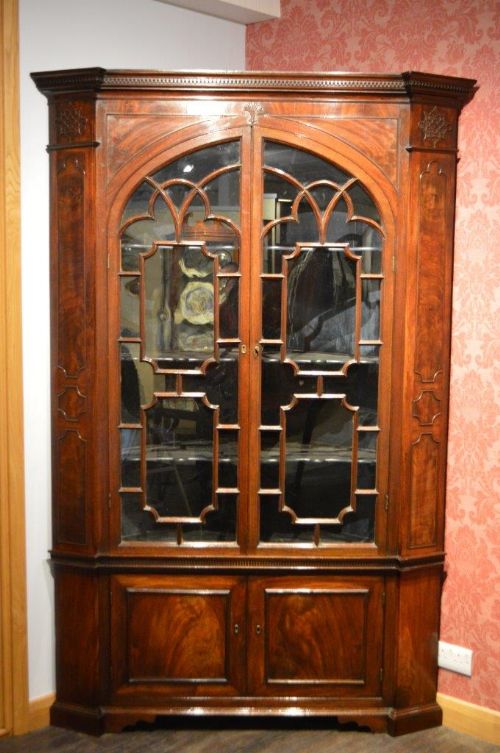 A Mahogany George III Period Chippendale Inspired Double Corner Cabinet