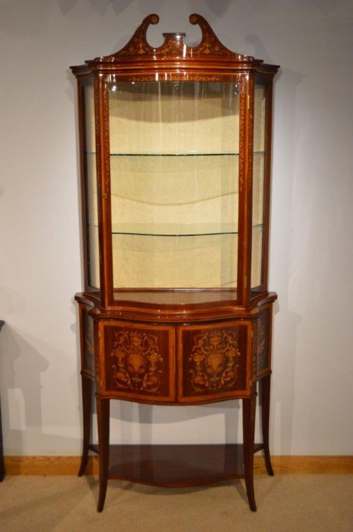 A Beautiful Mahogany Inlaid Late Victorian Period Display Cabinet