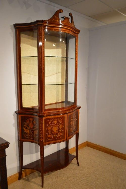 fig 1. A Beautiful Mahogany Inlaid Late Victorian Period Display Cabinet