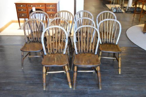 A Good Set of 10 Windsor Hooped Back Kitchen Chairs