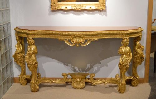 A Superb 19th Century French Baroque Style Gilt-wood Serpentine Console Table