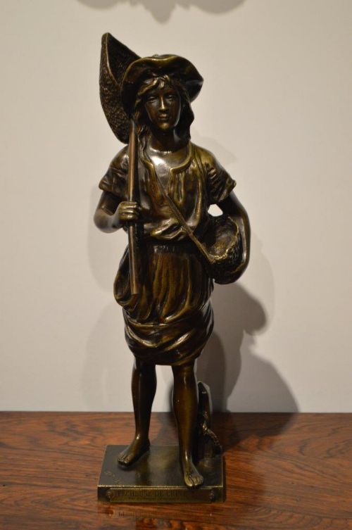 A French Bronze Sculpture, Jean Garnier, Pecheuse De Crevettes