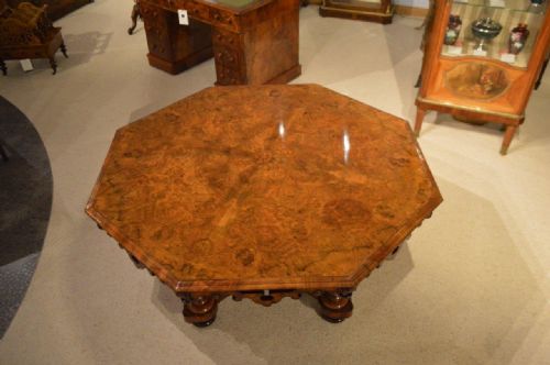 fig 1. A Burr Walnut Early Victorian Period Antique Dining Table