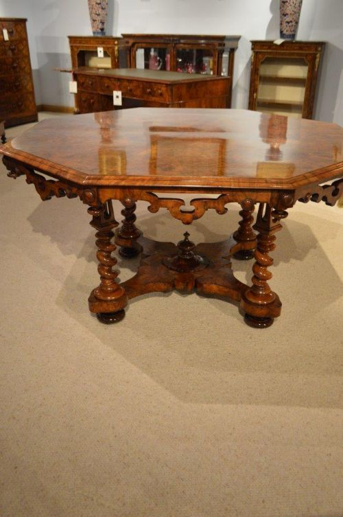 fig 2. A Burr Walnut Early Victorian Period Antique Dining Table