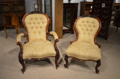 A Lovely Pair of Walnut Victorian Period Antique Chairs