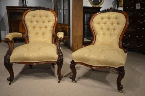 fig 1. A Lovely Pair Of Walnut Victorian Period Antique Chairs