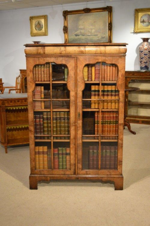 A Walnut Queen Anne Revival Antique Bookcase