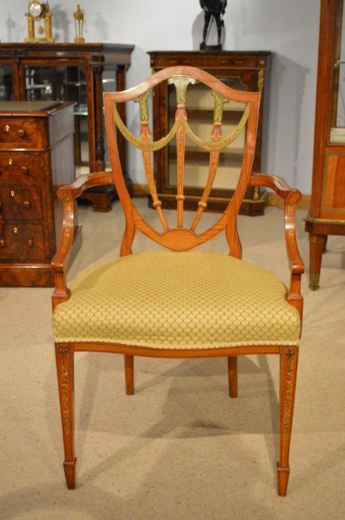 A Beautiful Satinwood Painted Edwardian Period Arm/desk Chair