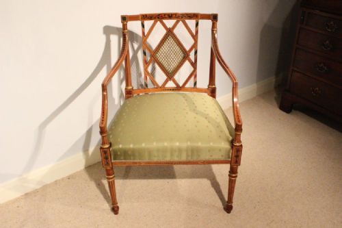 A Satinwood Edwardian Period Painted Armchair/desk Chair