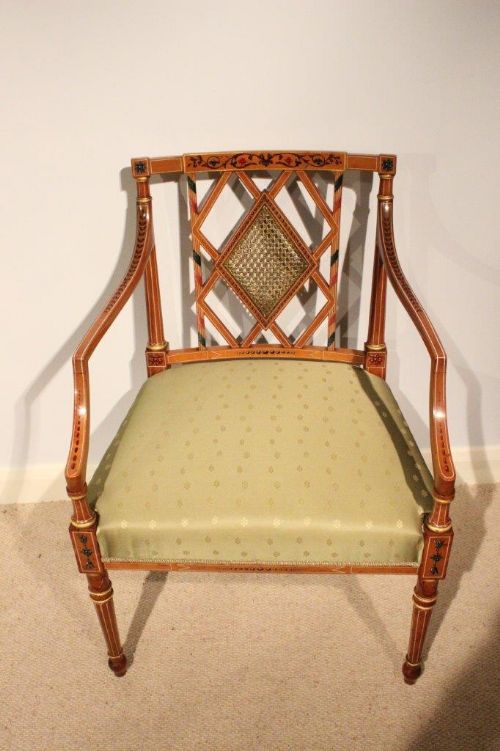 fig 1. A Satinwood Edwardian Period Painted Armchair/Desk Chair