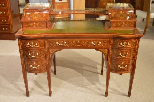 A Stunning Mahogany Inlaid Victorian Period Writing Desk by Edwards & Roberts