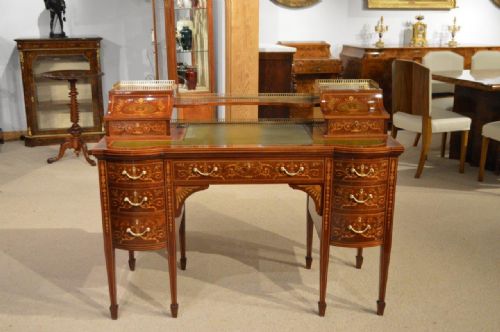 fig 1. A Stunning Mahogany Inlaid Victorian Period Writing Desk By Edwards & Roberts